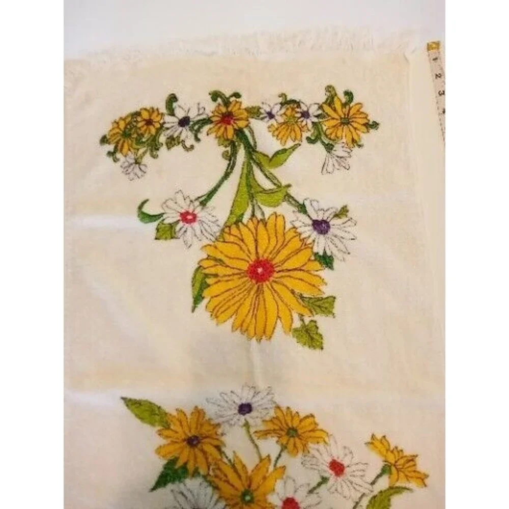 2 Vintage‎ Bath Towels Orange Yellow Floral 60s 70s Cone Made in USA